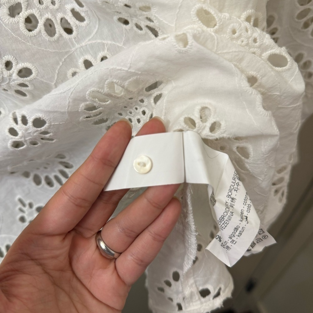 Zara Eyelet white cotton long sleeve blouse size medium Victorian summer coastal - Picture 5 of 10